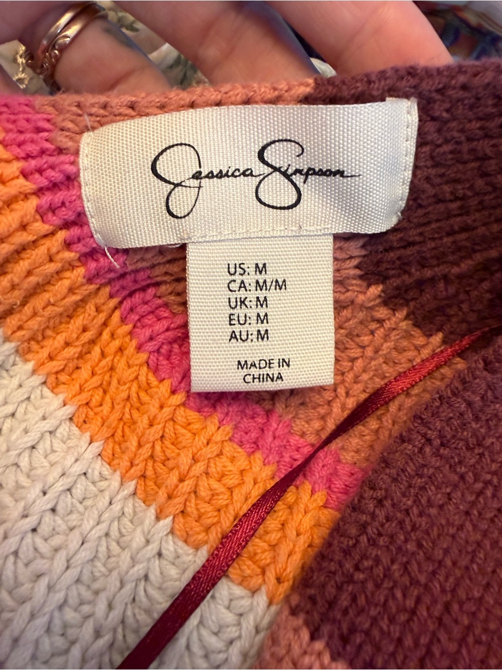 Y2K Jessica Simpson Multi-Stripe Cropped V-Neck Cardigan - Pink & Burgundy - Picture 5 of 7